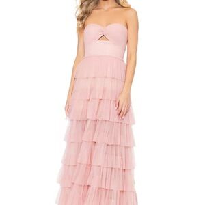 Aqua Strapless Blush Pink Tiered Tulle Prom Dress